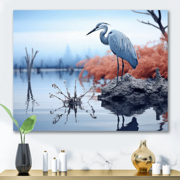 Heron Silent Waters Blue - Heron Canvas Wall Art